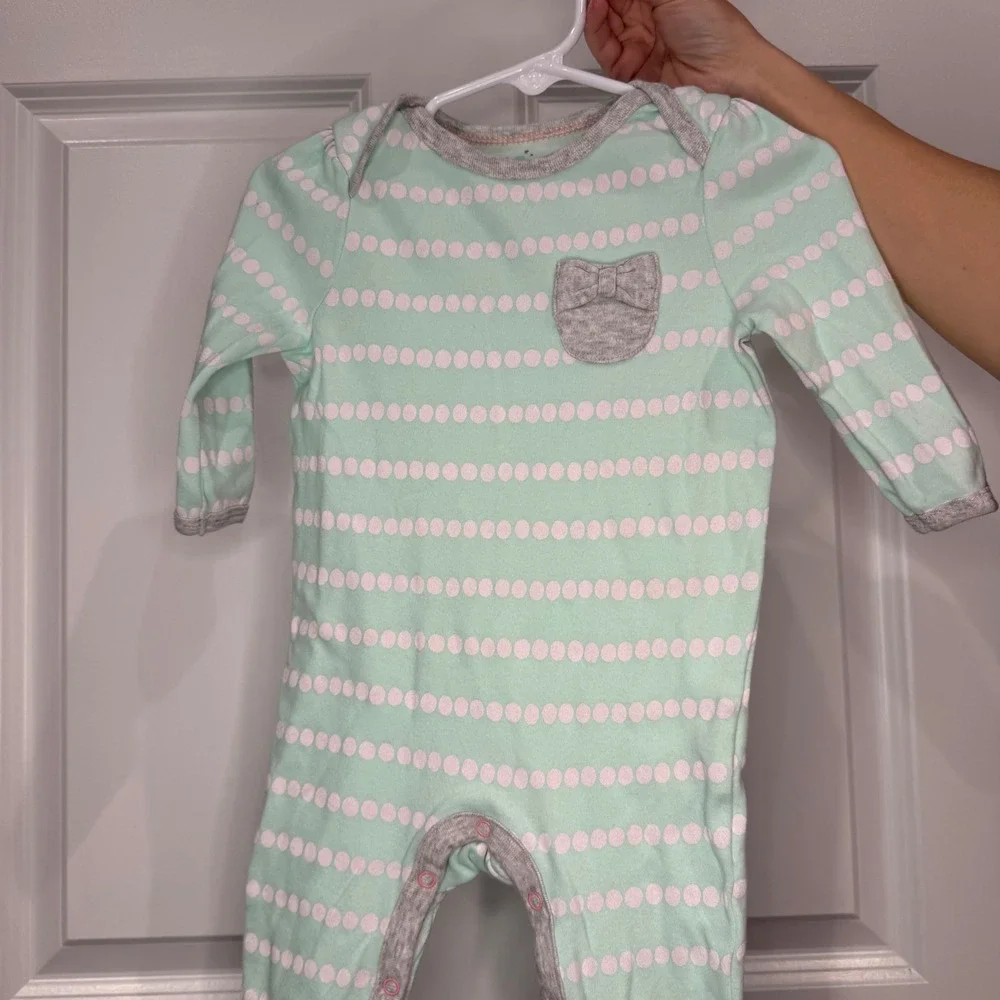 Cloud Island Baby Girl Mint Green Dot Long‎ Sleeve Sleepsuit Romper Size 3-6M
